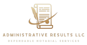 A gold and black logo for the dable notarial service.