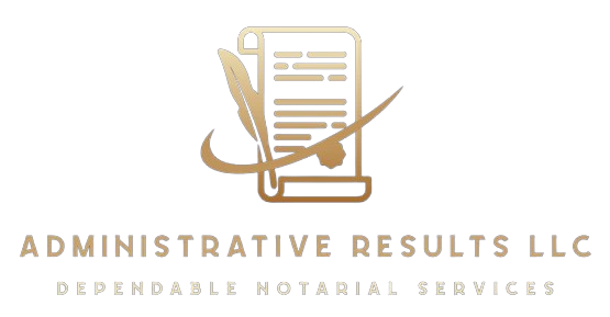 A gold and black logo for the dable notarial service.